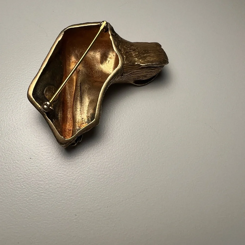 Vintage BAI YU Sterling Silver Dog Head Brooch Figural Spaniel Pin Gold Tone
